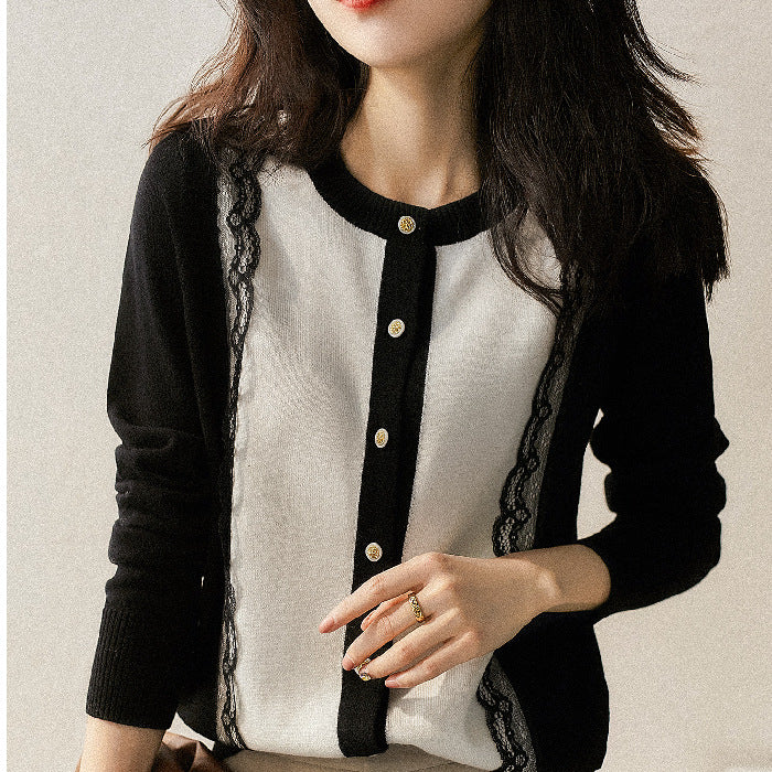 Kvindernes elegante cardigan med blonder trim Stilla