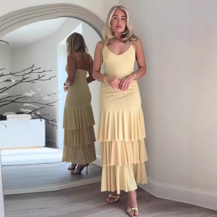 Femme Laget Rüschet Maxi Kjole Stilla