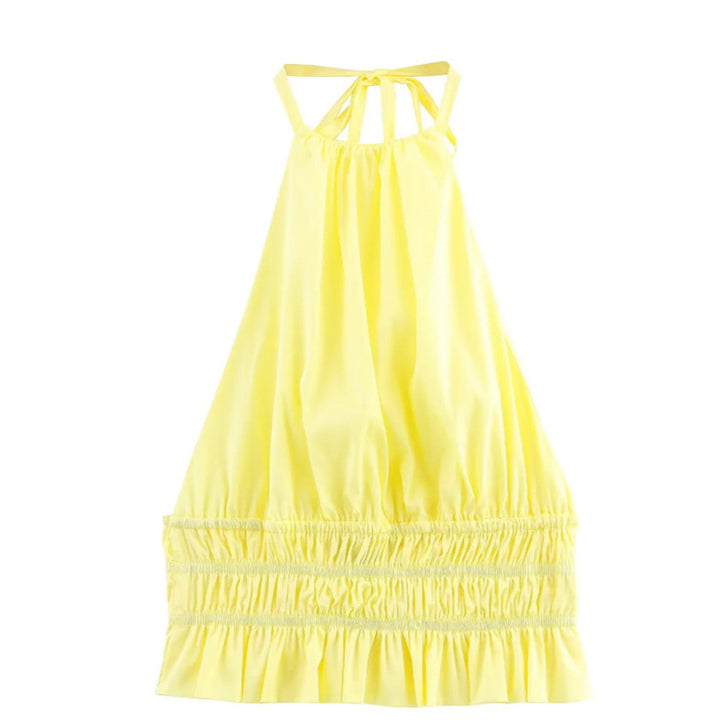 Dame Halter Nakke A-Linje Mini Kjole med Flæsekant Stilla