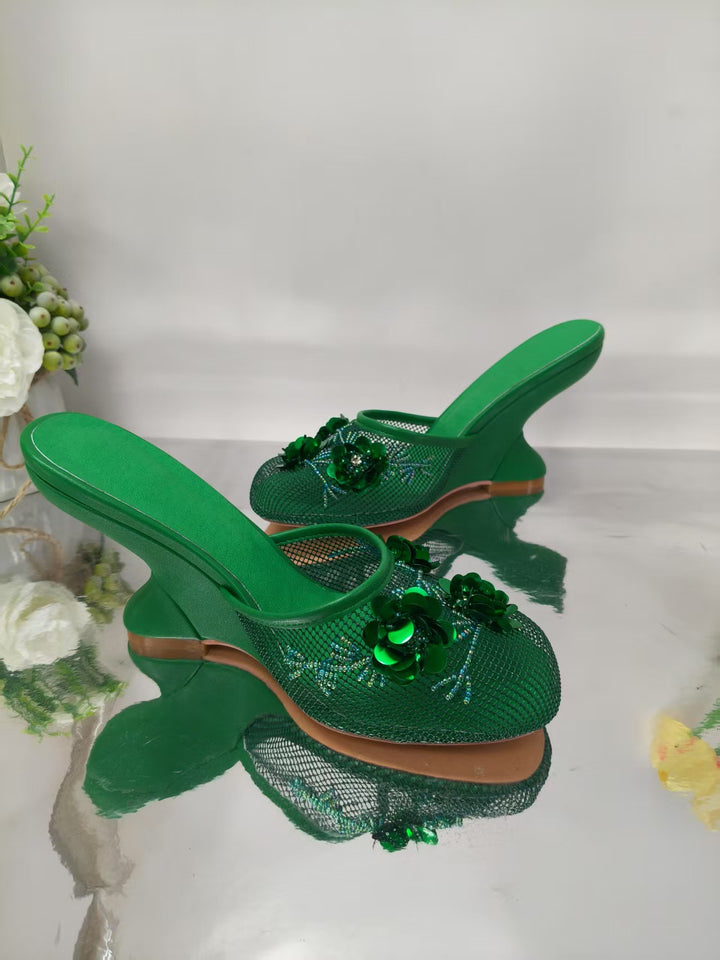 Femme Dekorative Netz-Mules med blomstermotiver Stilla