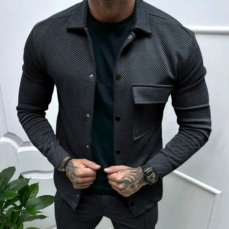 Herre nan slank ribstrukturskjortejakke med trykknaplukning og brystlomme Skovae