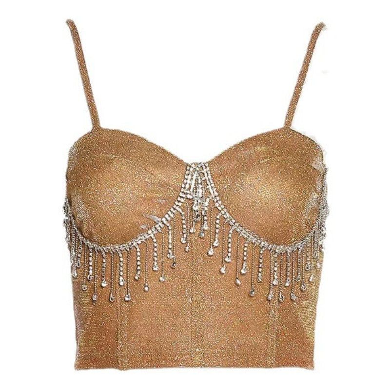 Damer Glitrende Bustier med Funklende Rhinestone Detaljer og Spaghetti Stropper