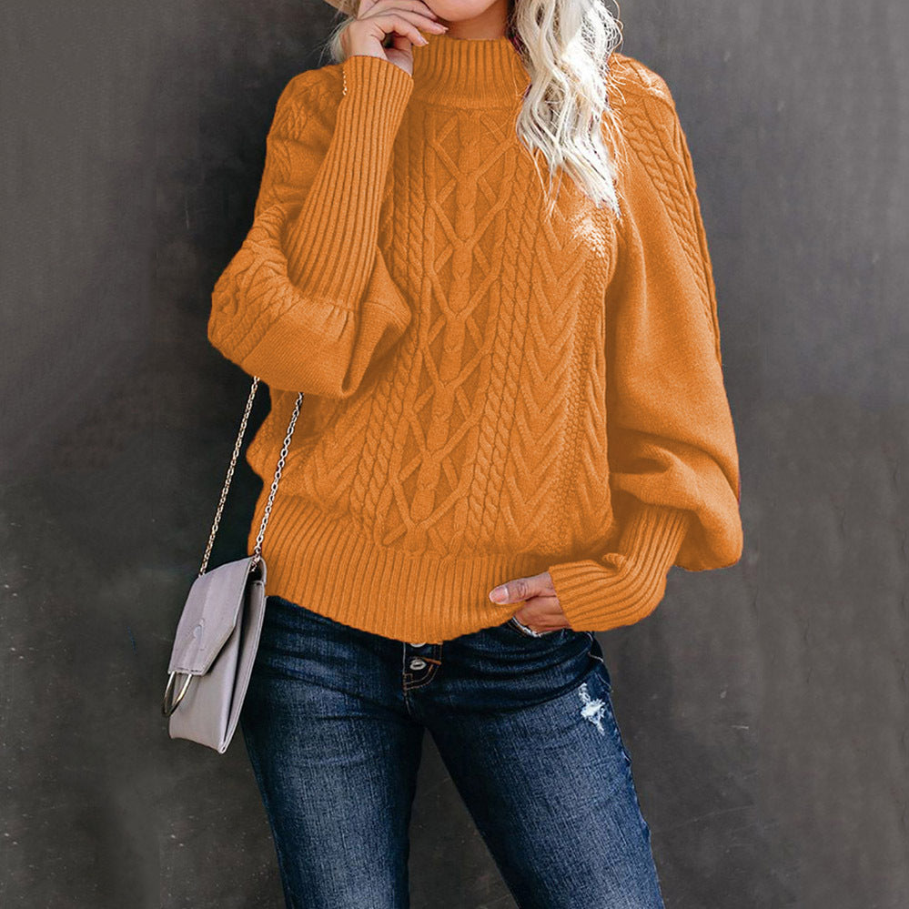 Kvinders strikket sweater med opretstående krave og kabelmønster Stilla