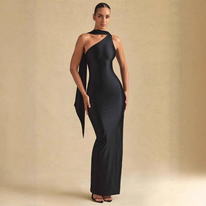 Dame Elegant One-Shoulder-Maxi-Kjole med høj slidse Stilla