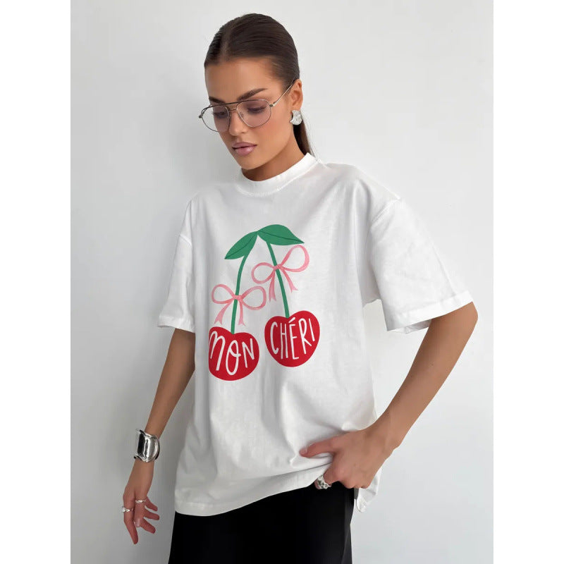 Dame T-Shirt med frugtig print og charmerende tekst Stilla
