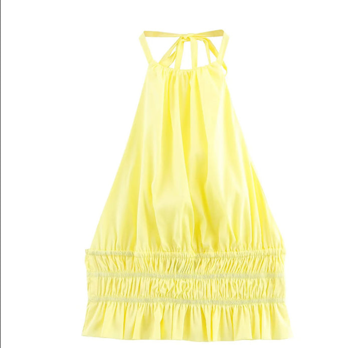 Dame Halter Nakke A-Linje Mini Kjole med Flæsekant Stilla