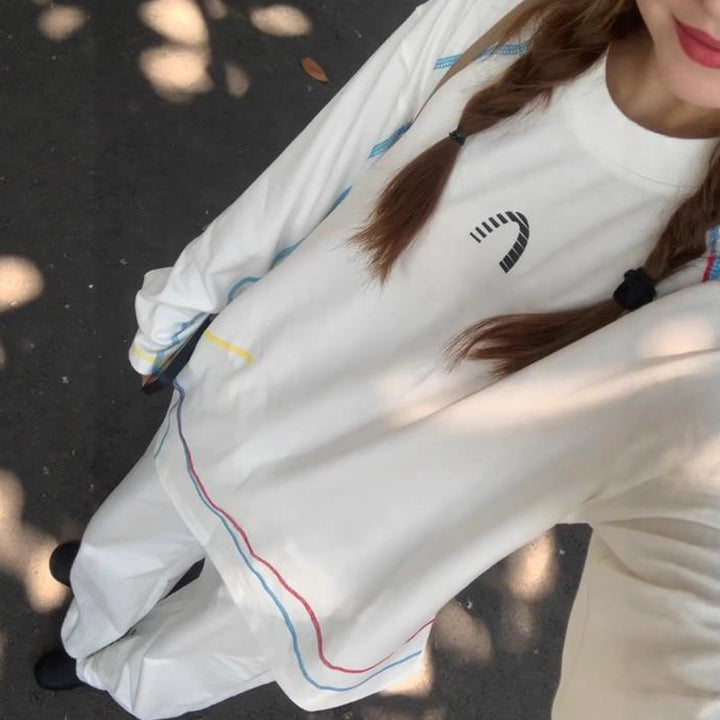 Kvinders afslappede oversized sweatshirts med farverige accentstriber Stilla
