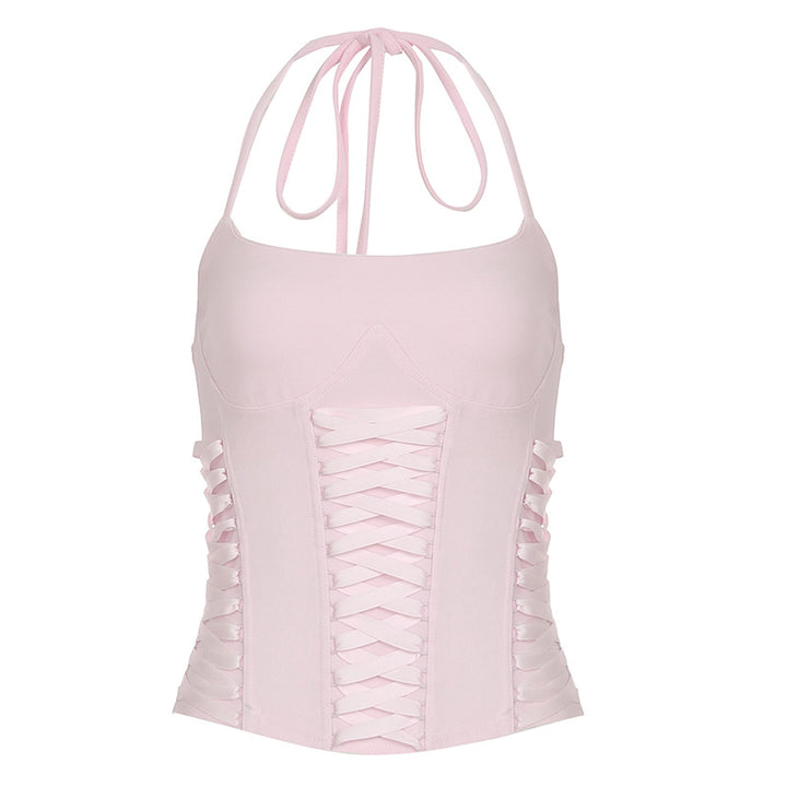 Damen Cropped Oberteil mit dekorativem Bindeband und raffinierten Rüschendetails Skovae