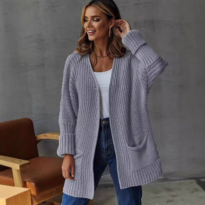 Femme Struktureret Åben Strikcardigan med Lomme detaljer Stilla