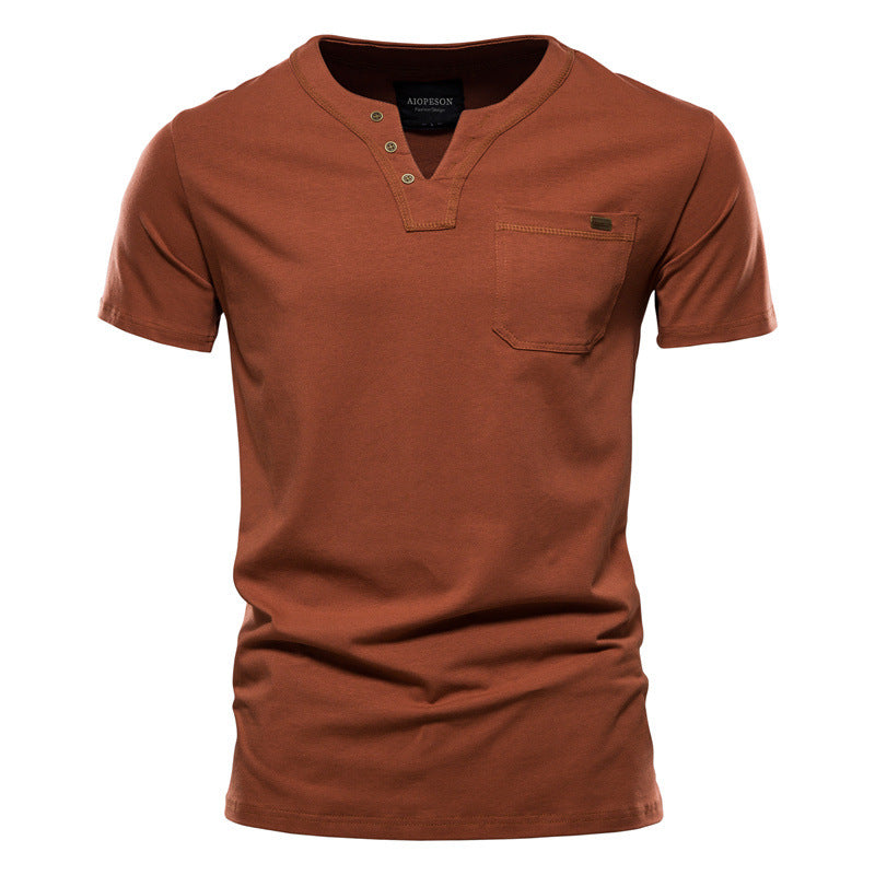 Herrer V-hals T-shirt med trykknapper og brystlomme Stilla