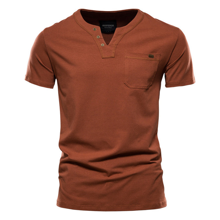 Herrer V-hals T-shirt med trykknapper og brystlomme Stilla