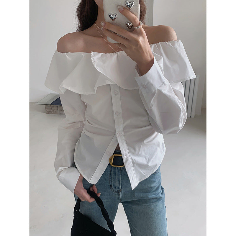 Dame Off-Shoulder Bluse med ruffle detaljer og tætsiddende snit Stilla