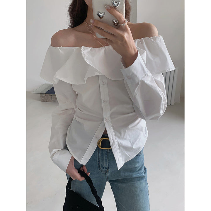 Dame Off-Shoulder Bluse med ruffle detaljer og tætsiddende snit Stilla