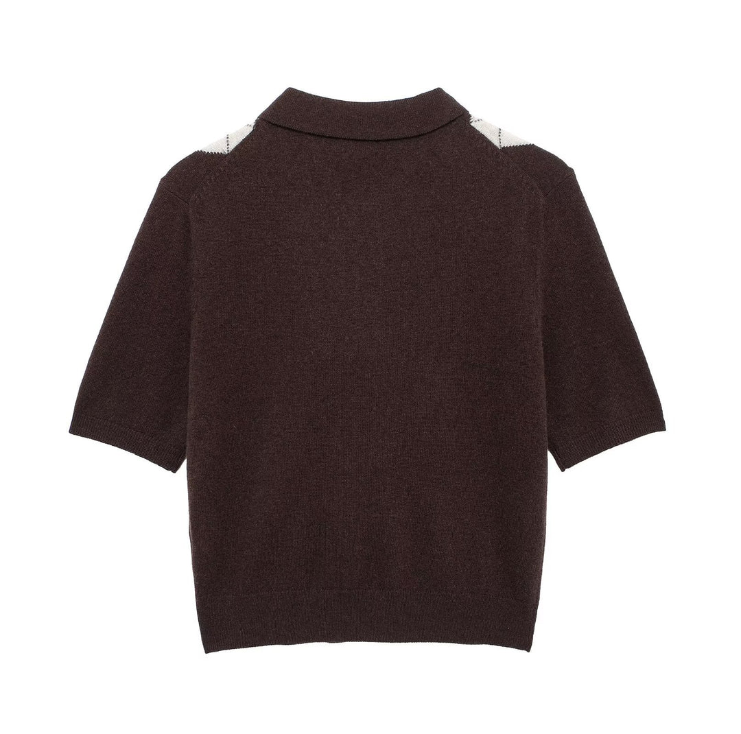 Femme Korte ærmer Argyle Strik Polo-Shirt Stilla
