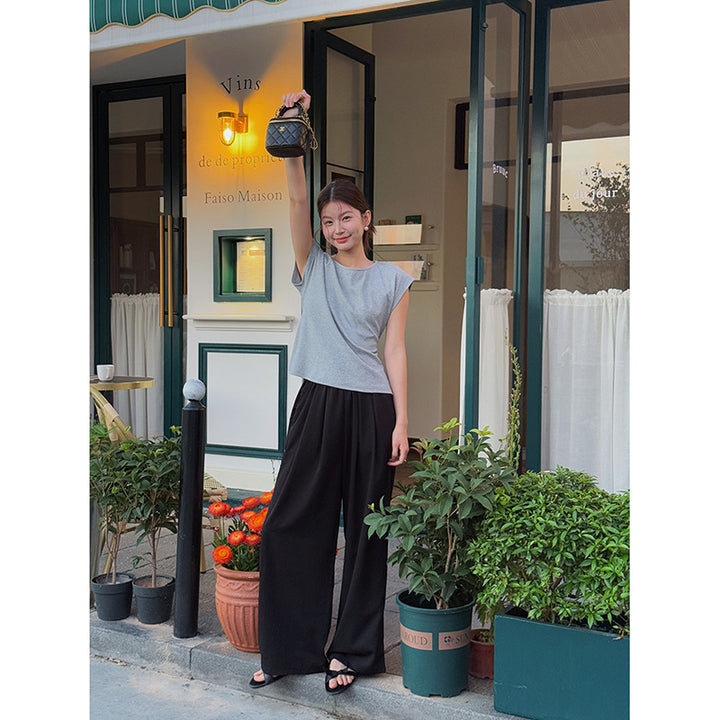Dame brede High-Waist Bukser med elastisk talje og elegant fald Stilla