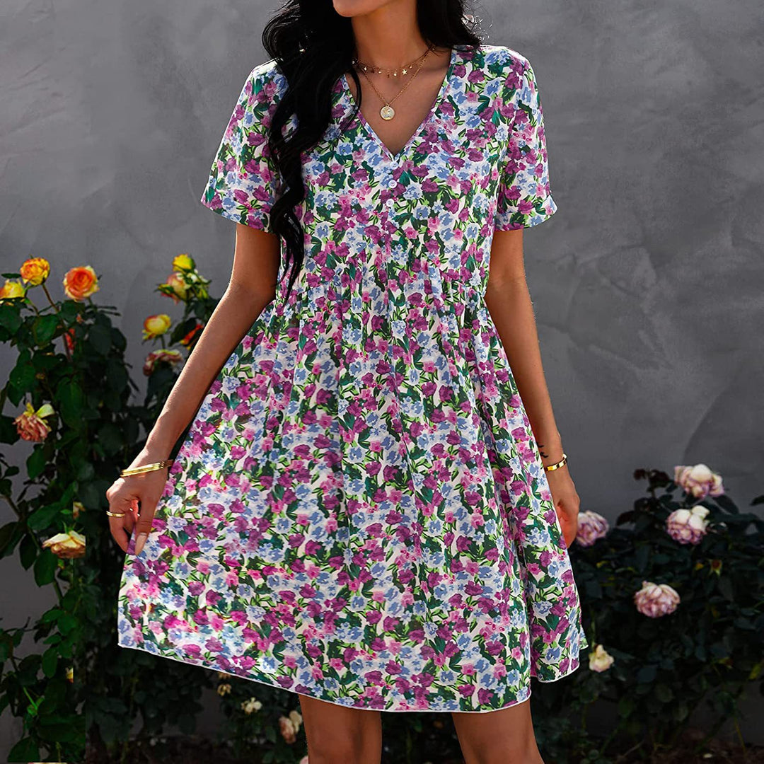 Kvinders skiftedress med blomsterudskæring og V-hals Stilla