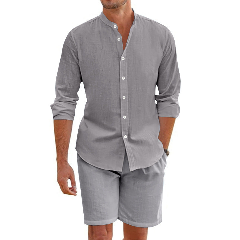 Herrer elegant fritidssæt med kortærmet skjorte og shorts Stilla