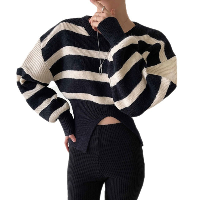 Femme Stilfuld Cut-Out Stribet Pullover Stilla