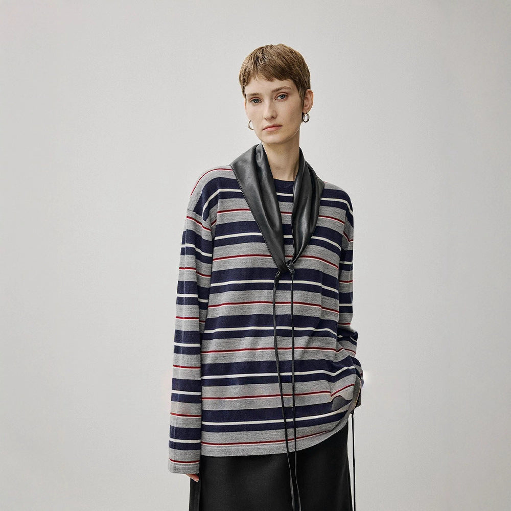 Kvinders oversized strikket sweater med nutidig stribet mønster Stilla
