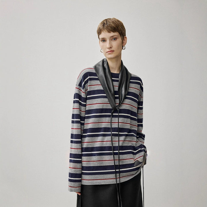 Kvinders oversized strikket sweater med nutidig stribet mønster Stilla