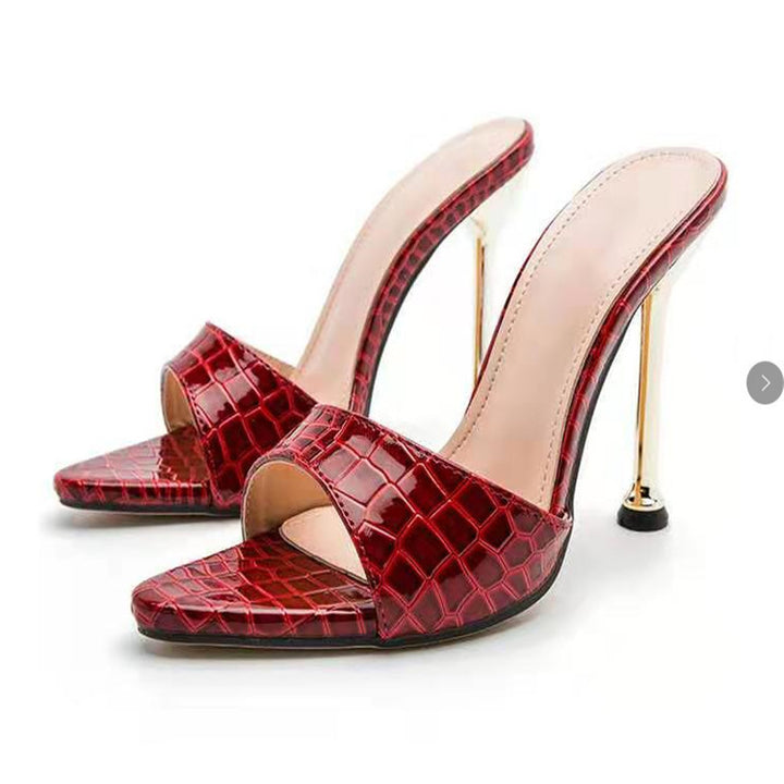 Dame Højhælede Slippers med elegant Krokodil Prægning Stilla