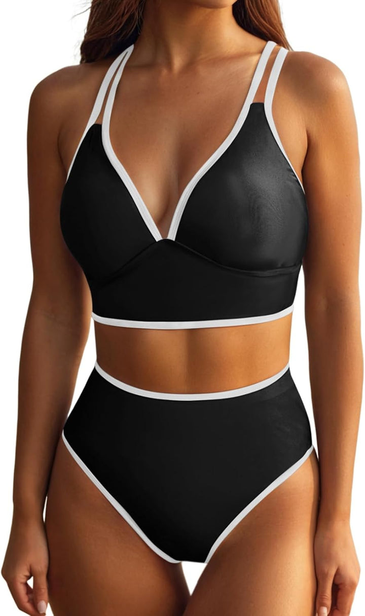 Dame bikini-sæt med elegant højt skåret trusse og justerbare stropper Skovae