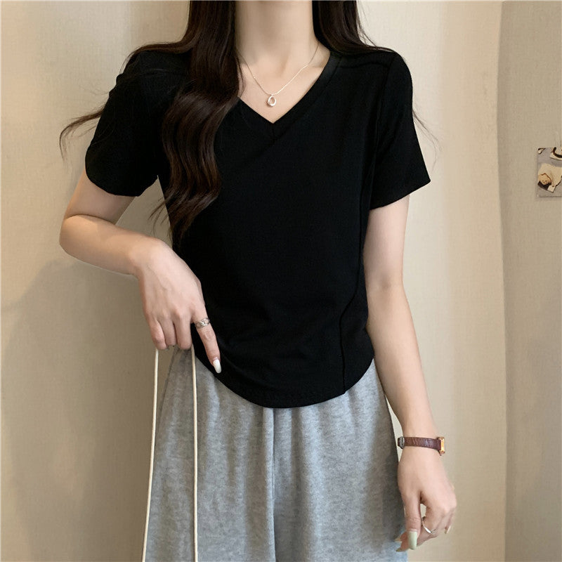 Femme Kortærmet V-Udskæring Basic T-Shirt Stilla