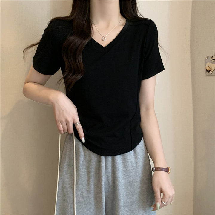 Femme Kortærmet V-Udskæring Basic T-Shirt Stilla