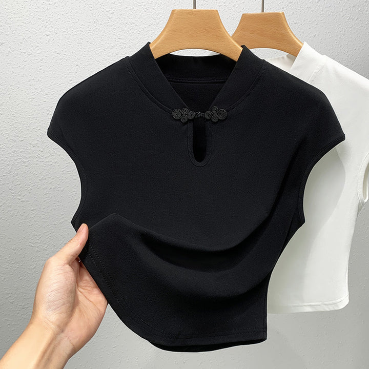Dame elegant og stilfuld T-shirt med krave Stilla