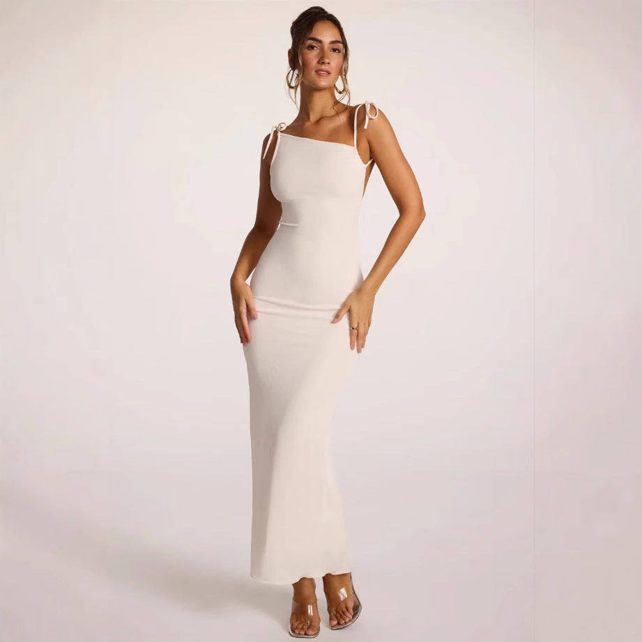 Dame Bodycon Maxikjole med justerbare spaghetti stropper og elegant snit Stilla