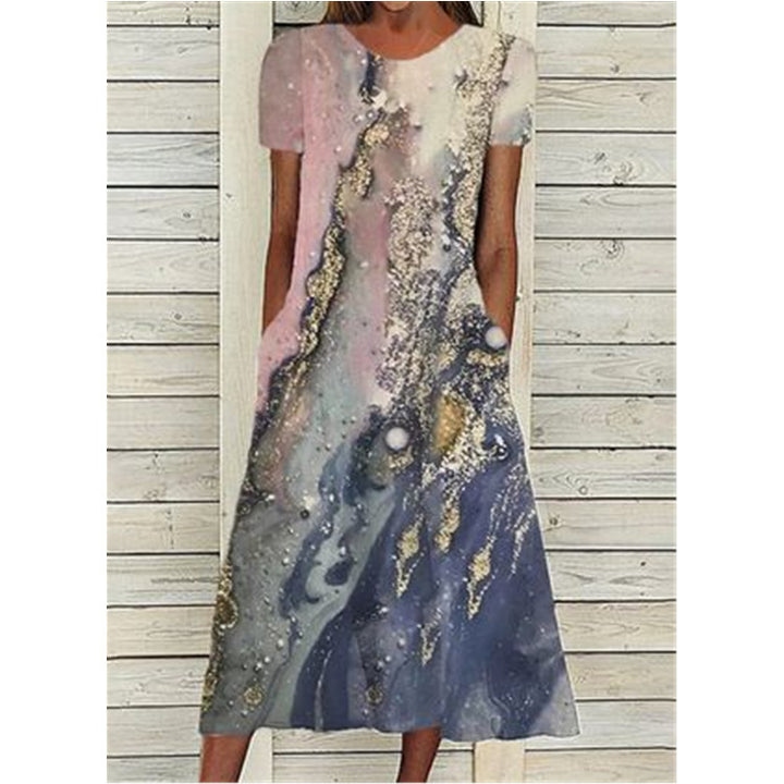 Dame Elegant Midikjole med sommerfuglemønster og sidelommer Stilla
