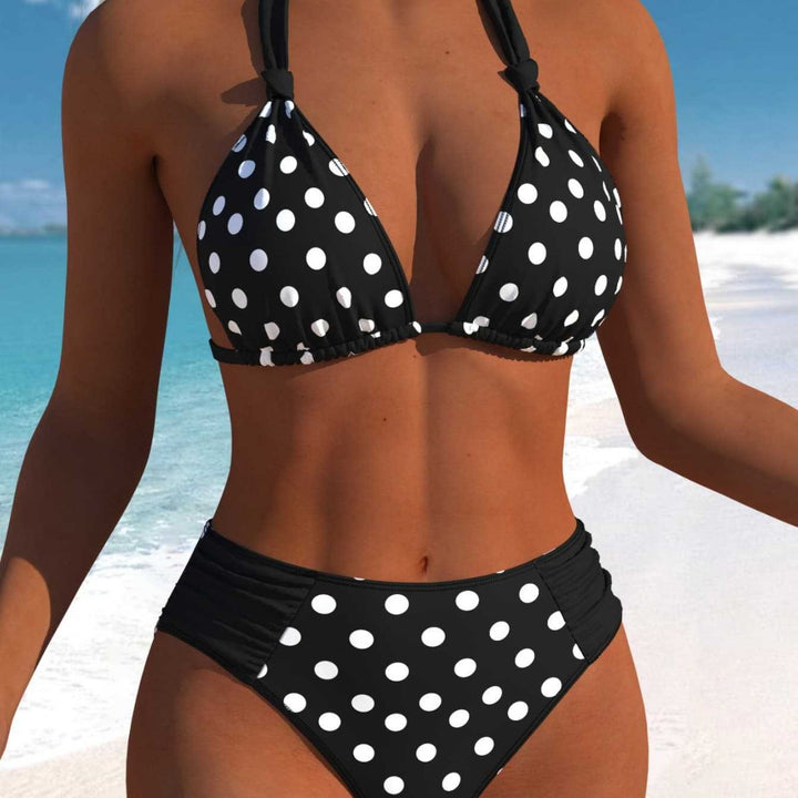 Dame Højskåret Triangel-Bikini med prikket design og justerbare stropper Skovae