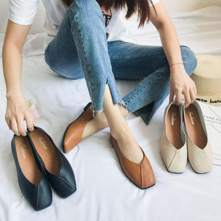Dame nan firkantet Ballerina-sneakers i blødt kunstlæder med polstret komfortfodbund Skovae