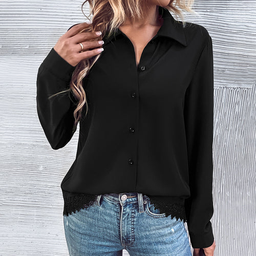 Dame elegant bluse med blonde og knaplukning Stilla