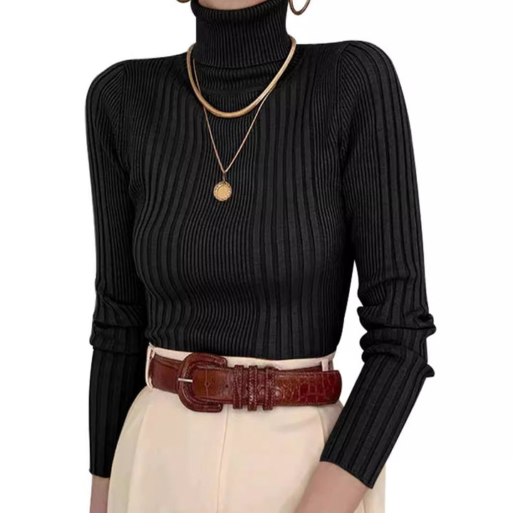Dame finstrik rullekravepullover med elegant ribdesign Stilla