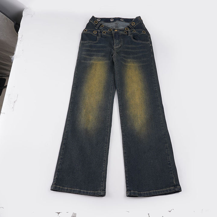 Dame jeans med løst snit og elegante bæltestropper Skovae