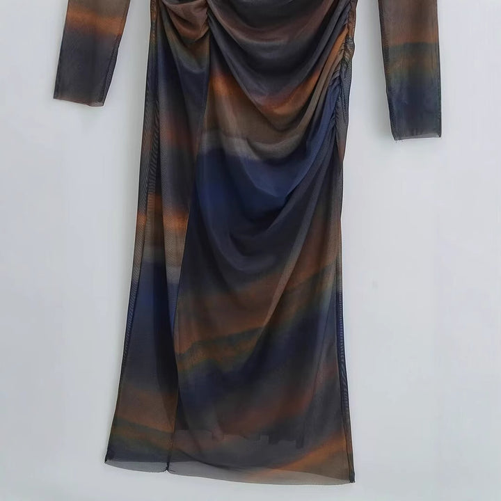 Damer Elegant V-hals kjole med raffineret draperingsdesign og lange ærmer Stila