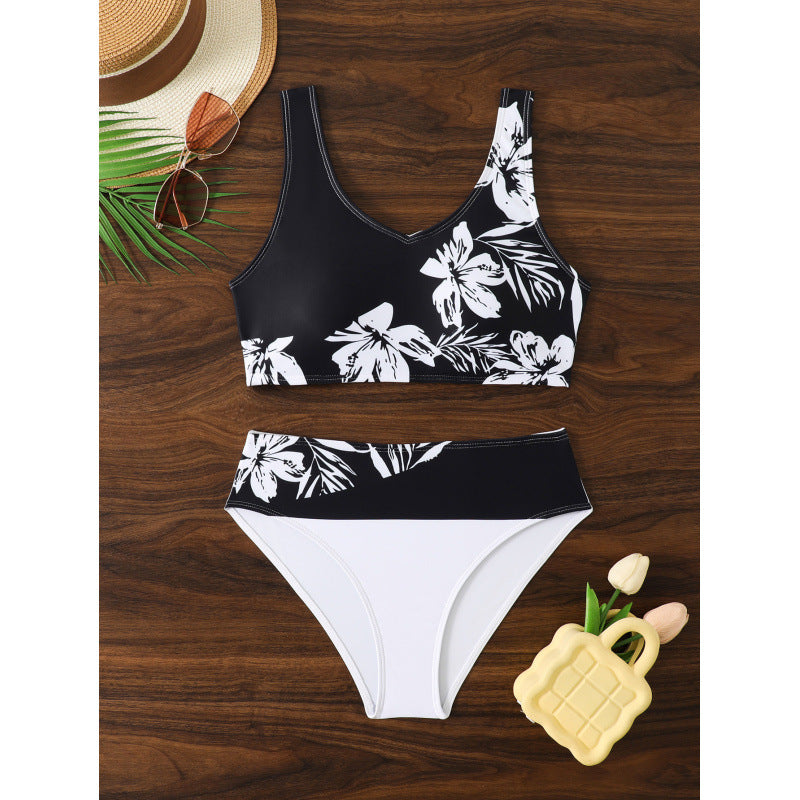 Dame bikini sæt med høj talje og blomster mønster Skovae