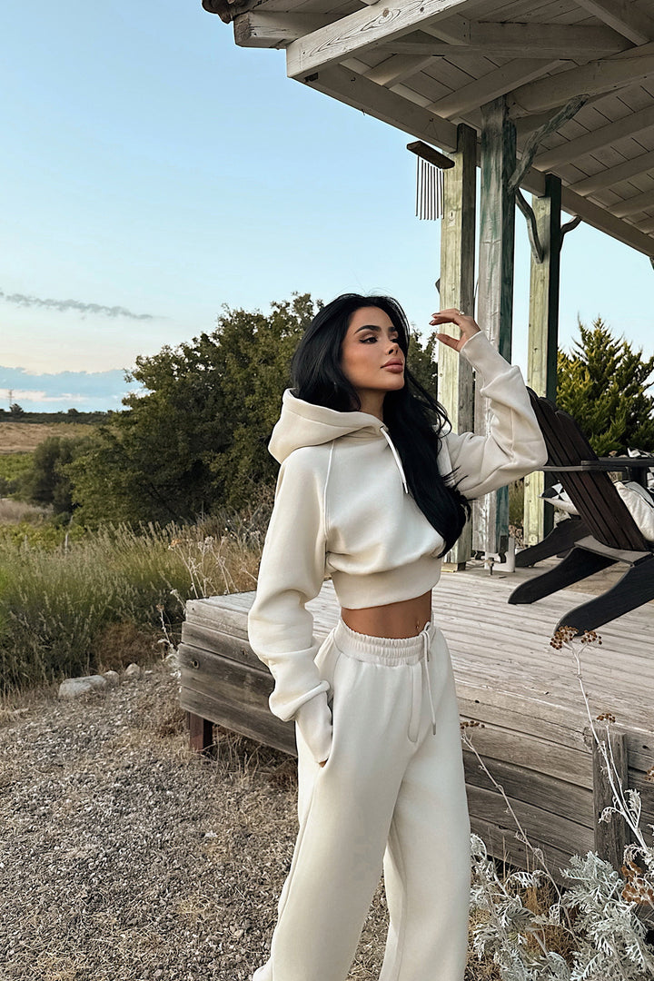 Kvinder's stilfulde og komfortable cropped hoodie sæt med elastisk talje Skovae