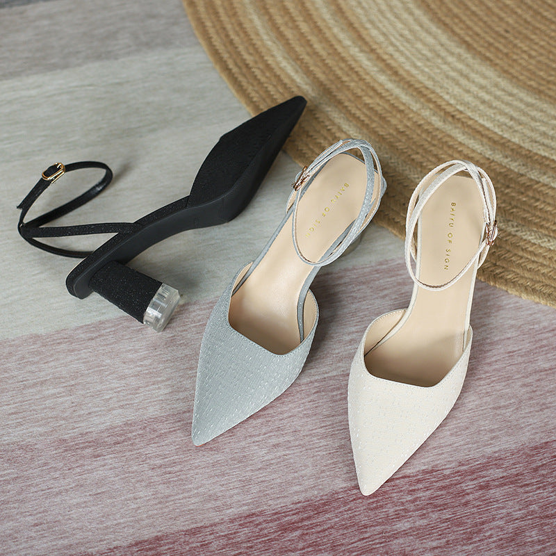 Femme Spidse Slingback Hæle med klodset gennemsigtig hæl Stilla