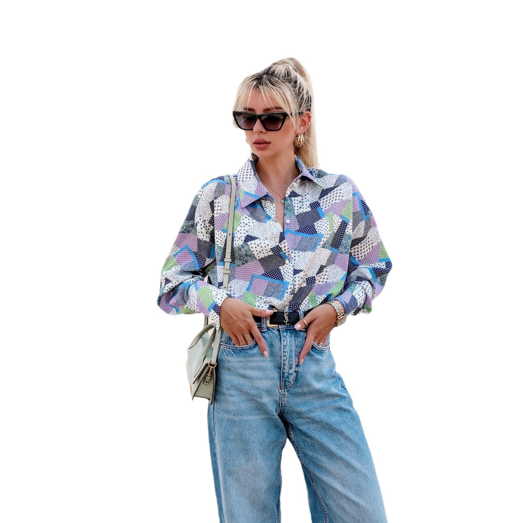 Dame Ternede Skjorte med moderne Patchwork-Design Stilla