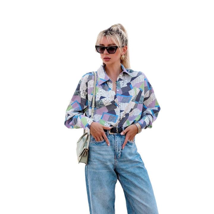 Dame Ternede Skjorte med moderne Patchwork-Design Stilla