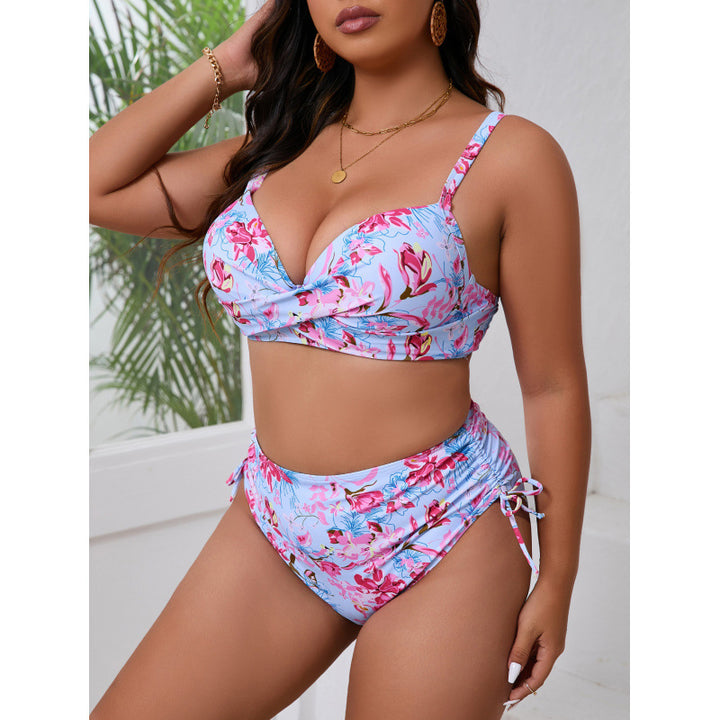 Dame triangel-bikini med blomster wrap design og justerbare stropper Skovae