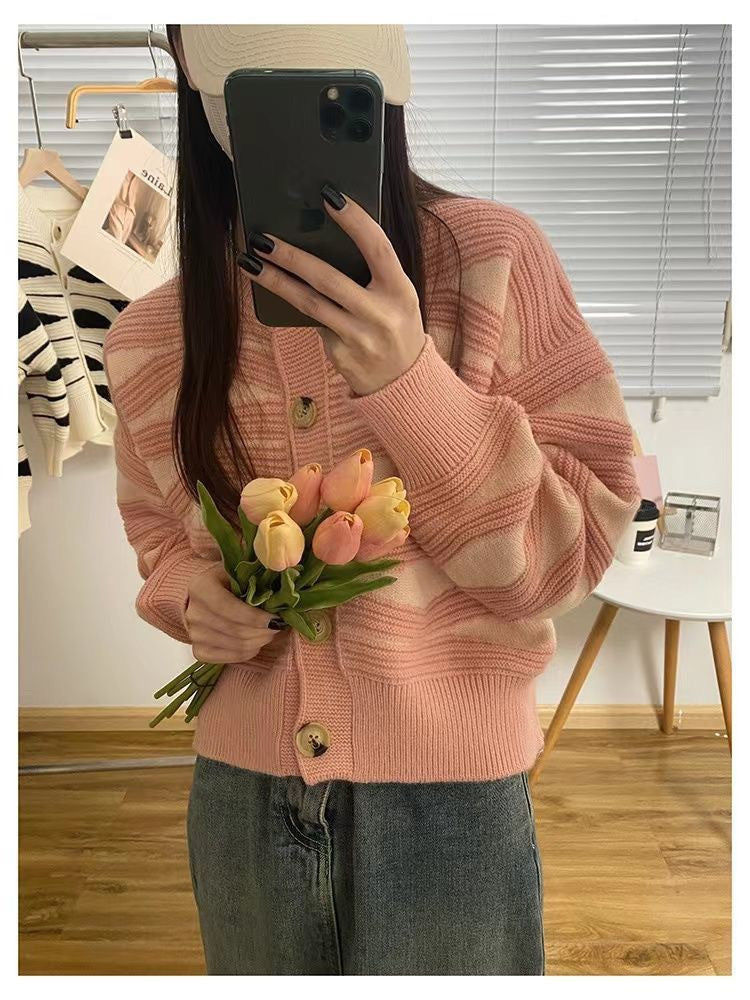 Femme Cultured Stribet Strikcardigan Stilla