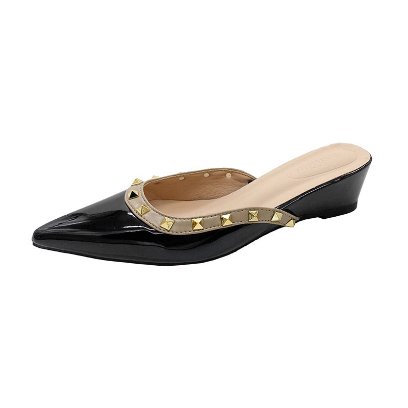 Dame Spids-Tå Wedge Slingback Mules med Nitter Stilla