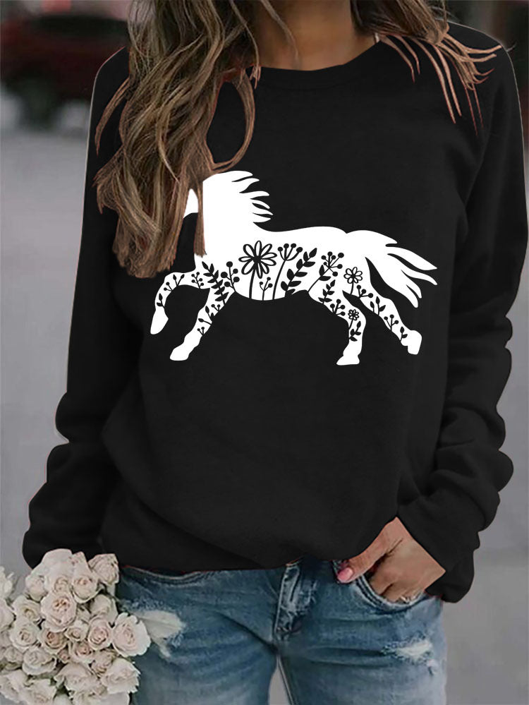 Stilla | Crew Neck Langærmet Dyreprint Sweatshirt