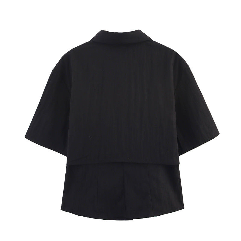 Femme Cropped Button-Down Shirt med Oversized Ærmer Stilla