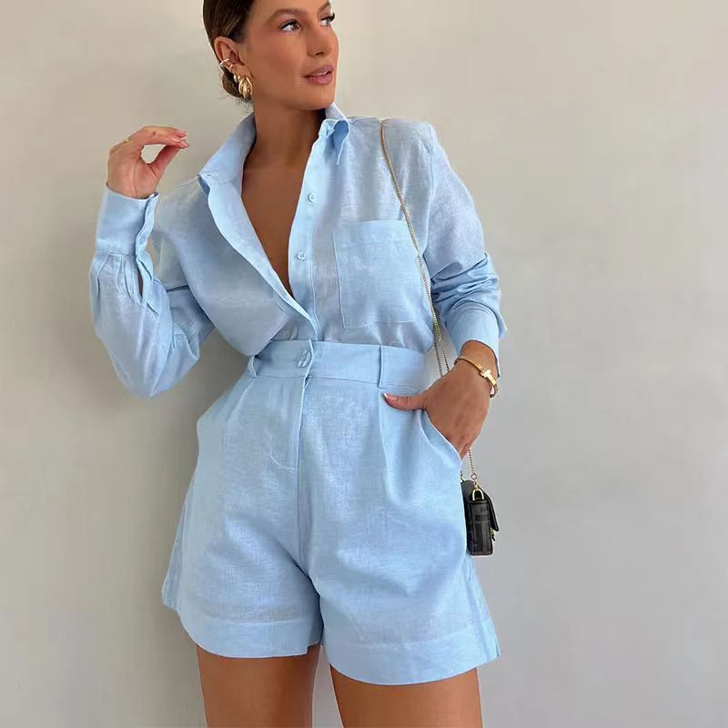 Dame Elegant Linnedragt med Skjorte og Shorts Stilla
