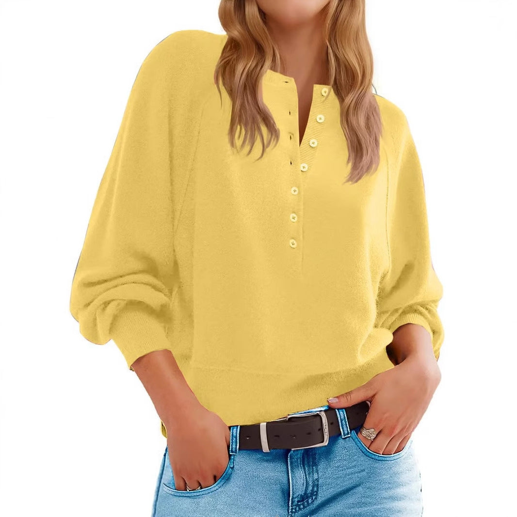 Dame casual sweater med knapstolpe og løs pasform Skovae