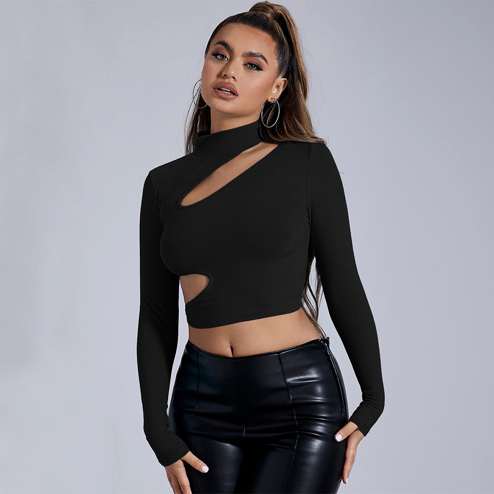 Kvindernes figursyet langærmet crop top med asymmetrisk udskæring Stilla